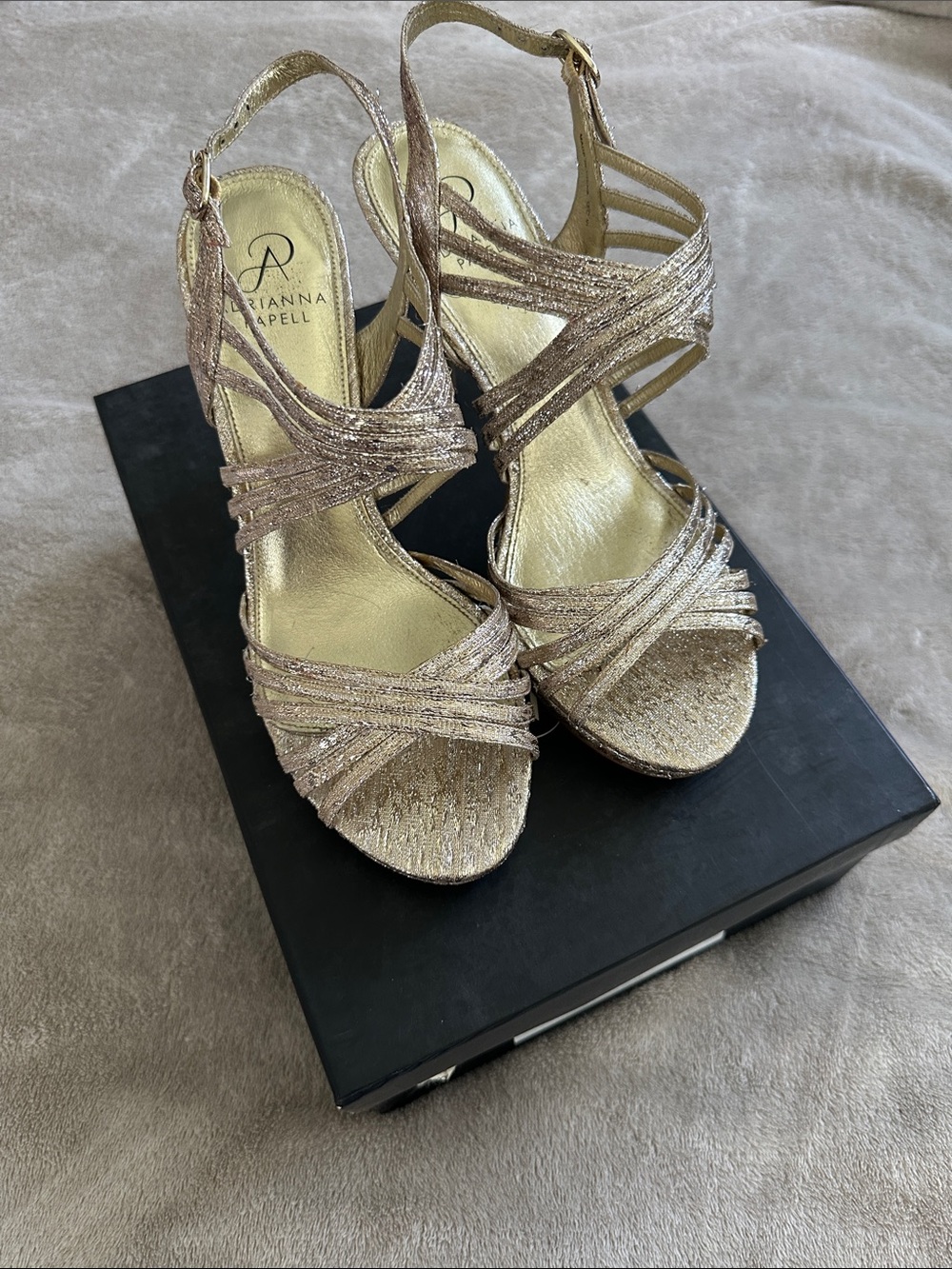 Adrianna Papell Glitter Gold Strappy High-Heel Sandals